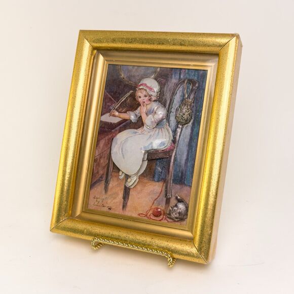Vintage 3D Dimensional Framed Art 7x9 Gold Frame Victorian Child Scene - Picture 3 of 13